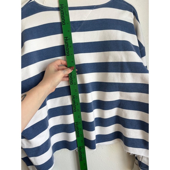 Tommy Hilfiger Blue White Striped Cropped Sweatshirt Cotton Logo Large - Picture 6 of 6